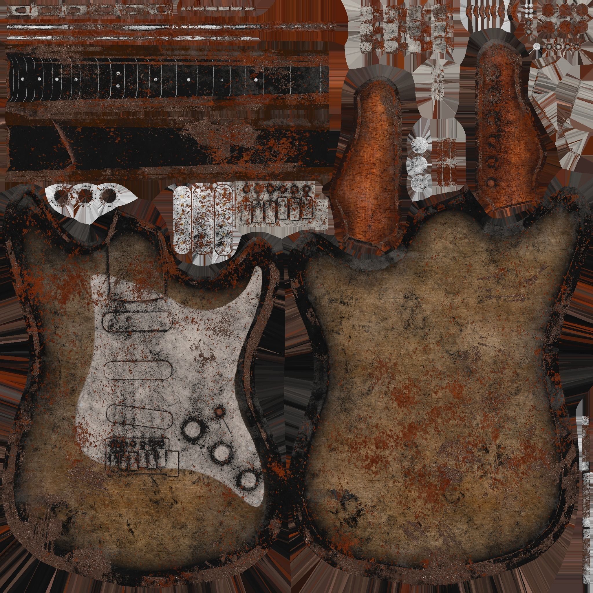 Electric Guitar 09 Destroyed - Music Instrument Design Low-poly 3D model_14