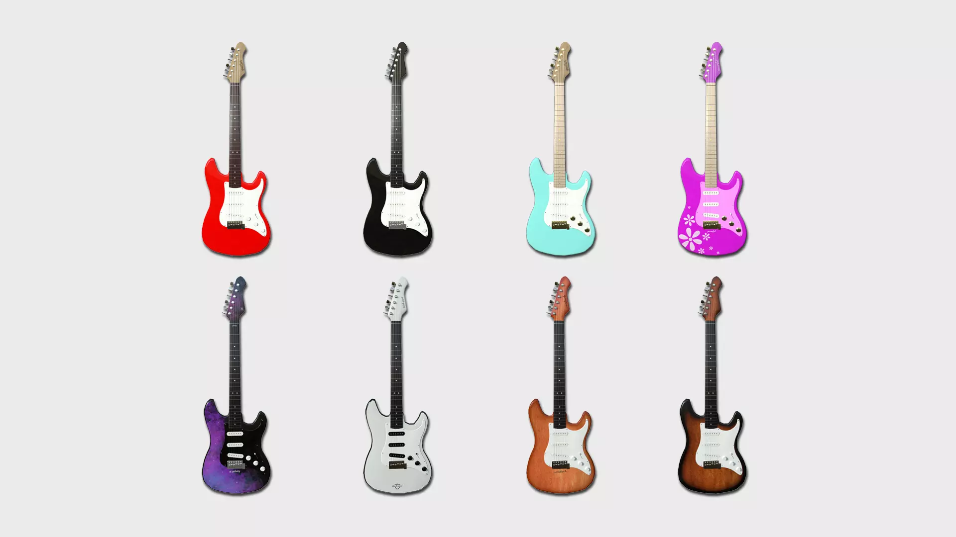 Electric Guitars 08 Colors - Music Instrument Design 3D Model Collection_0