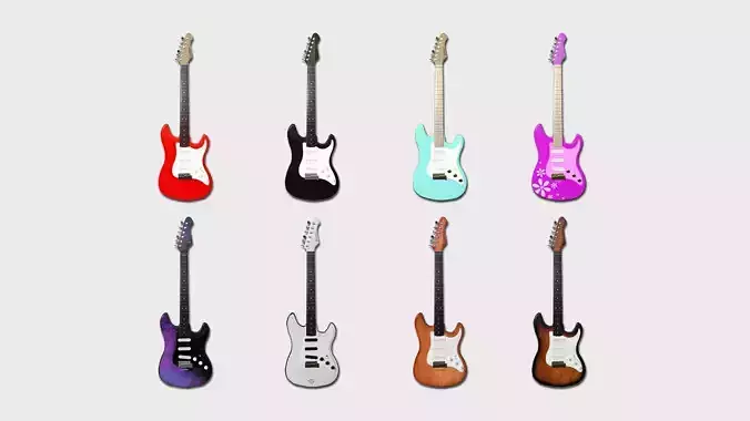 Electric Guitars 08 Colors - Music Instrument Design 3D Model Collection