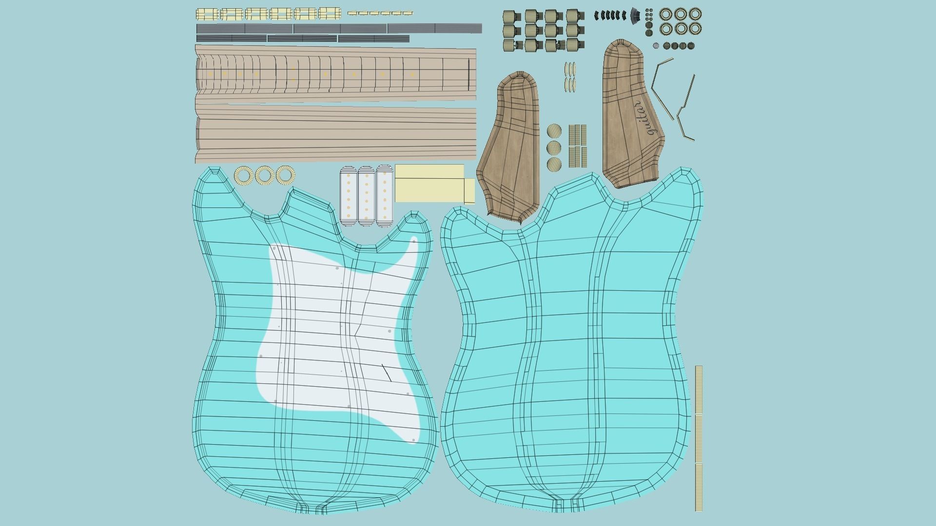 Electric Guitars 08 Colors - Music Instrument Design 3D Model Collection_56