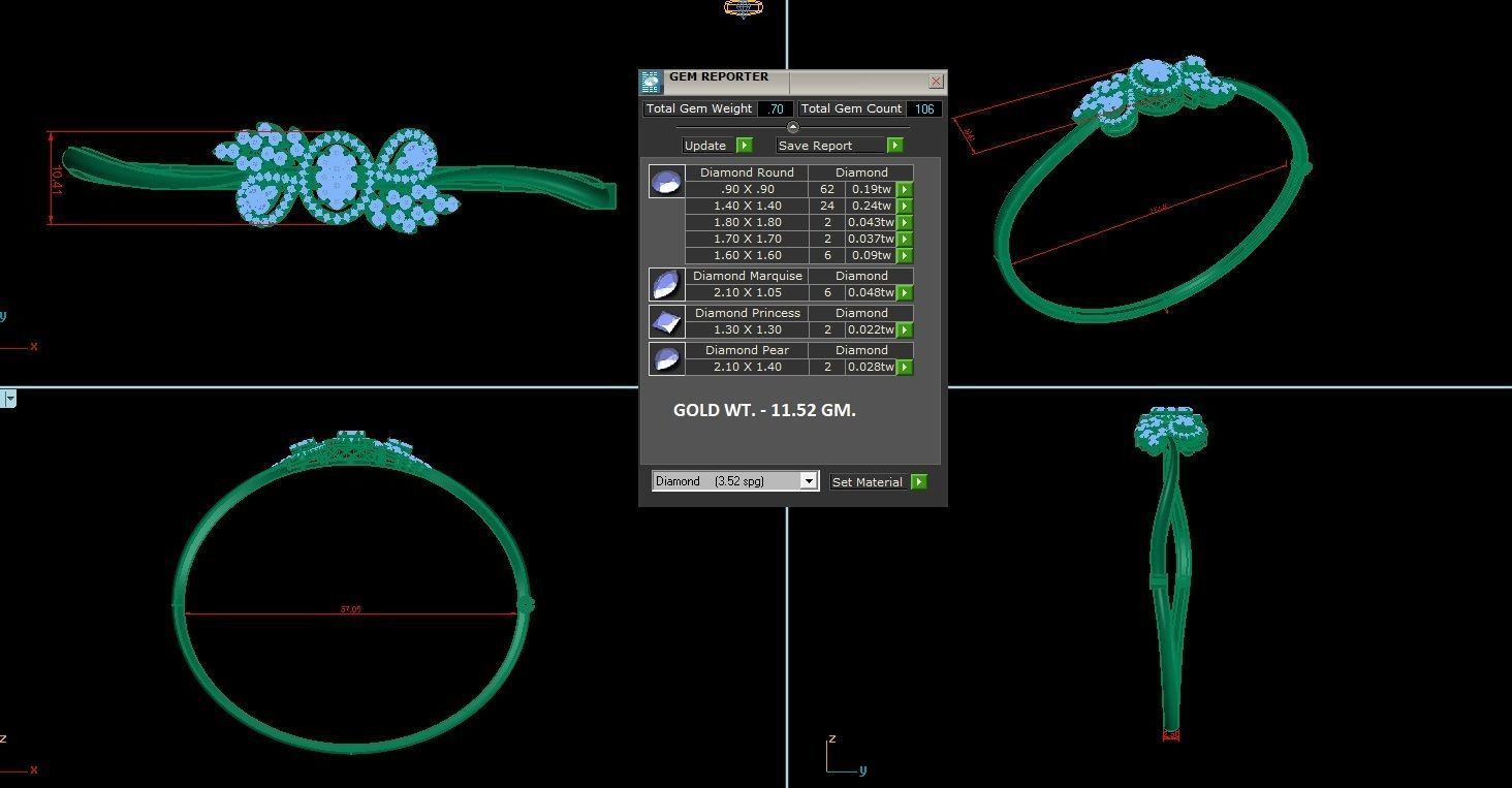 High Jewelry Diamond Bracelet 3dm stl 1-render detail 3D print model_1