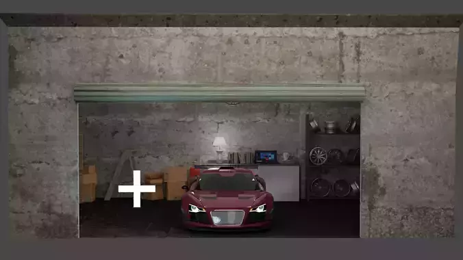 THE GARAGE AND CAR Free low-poly 3D model