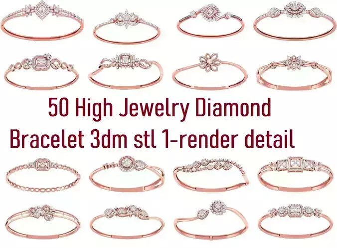 50 High Jewelry Diamond Bracelet 3dm stl 1-render detail