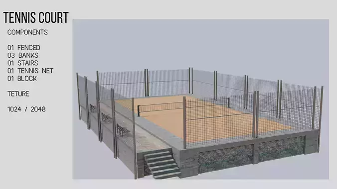 Tennis court for scene compositions 3D model