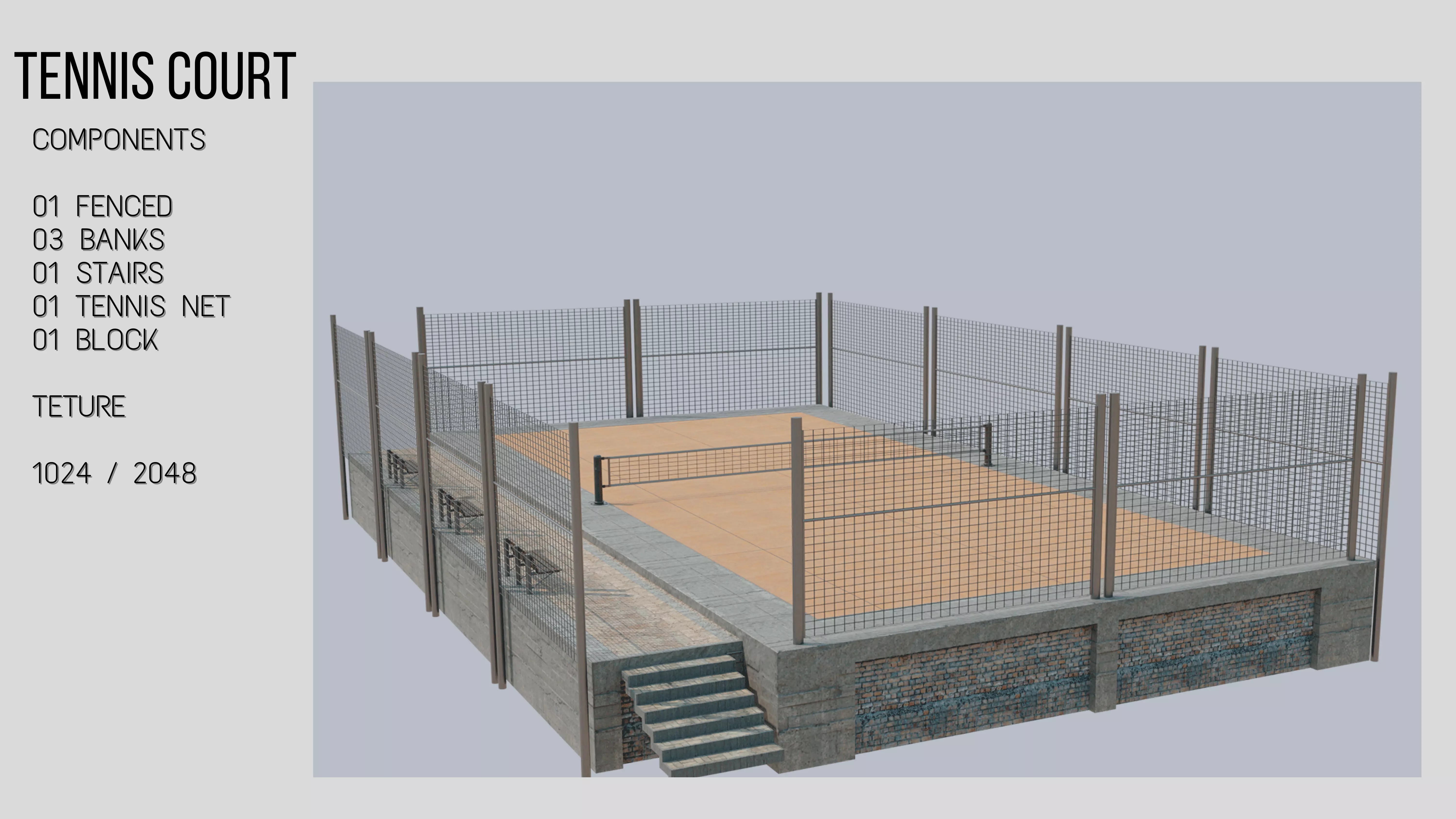 Tennis court for scene compositions 3D model