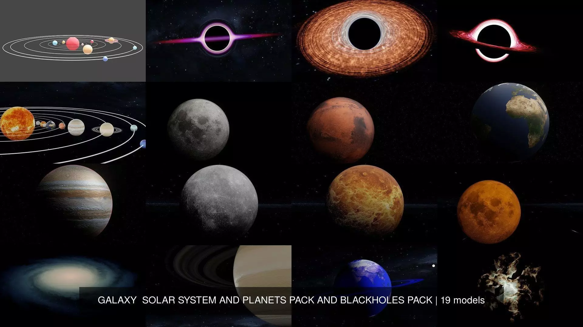 GALAXY  SOLAR SYSTEM AND PLANETS PACK AND BLACKHOLES PACK 3D Model Collection_0