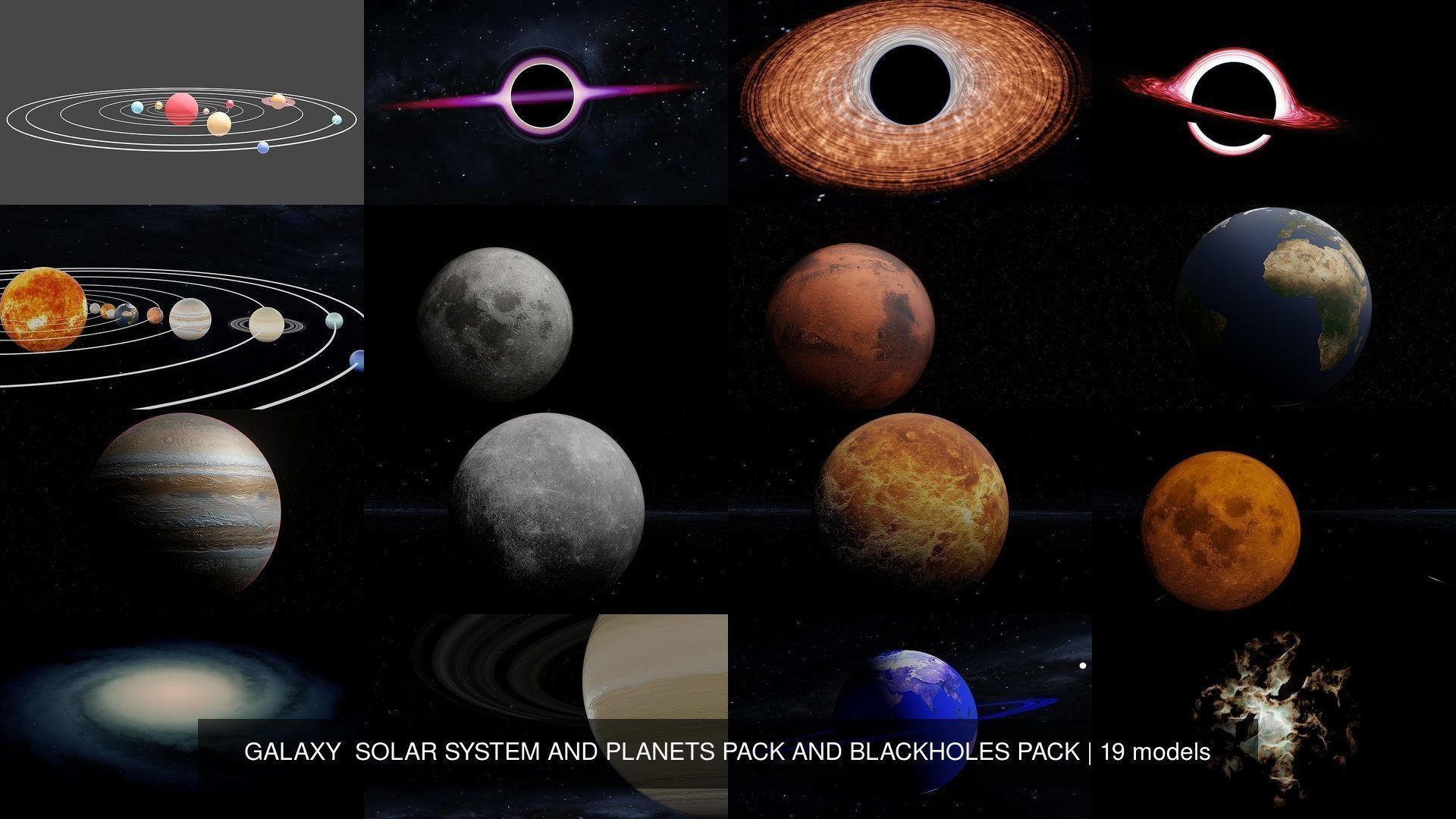 GALAXY  SOLAR SYSTEM AND PLANETS PACK AND BLACKHOLES PACK 3D Model Collection_29