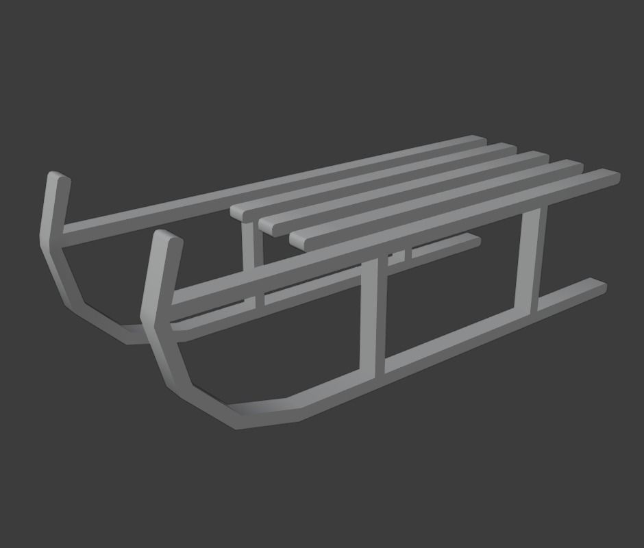 Sledge wooden sled Low-poly 3D model_1