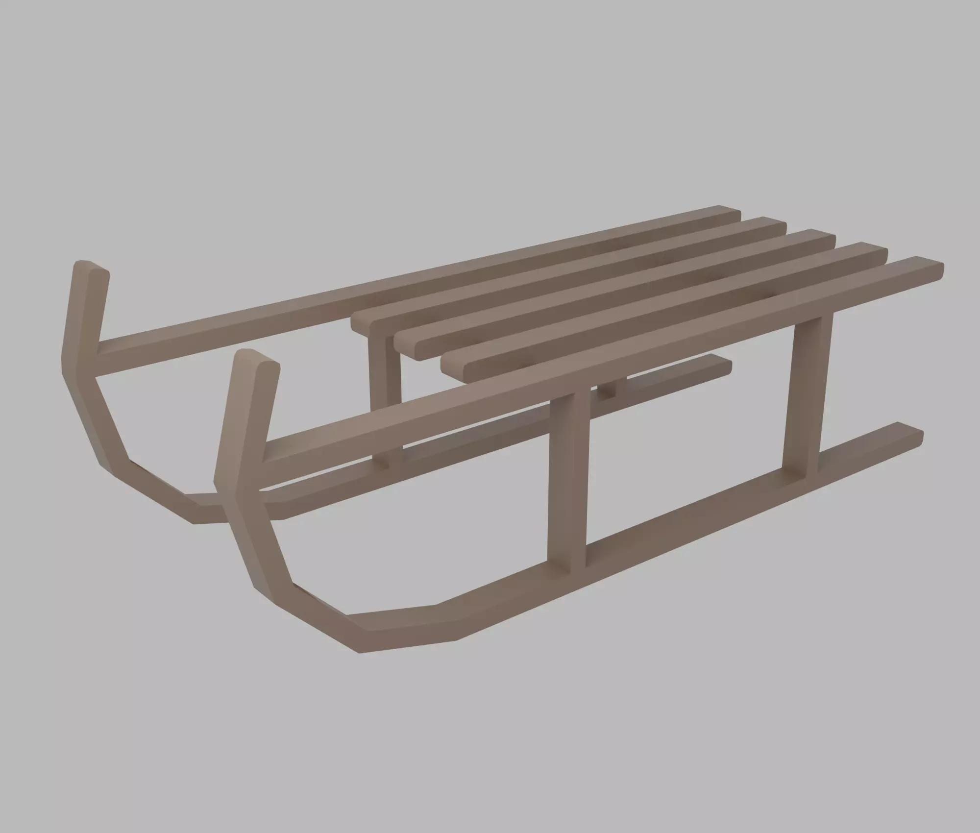 Sledge wooden sled Low-poly 3D model_0