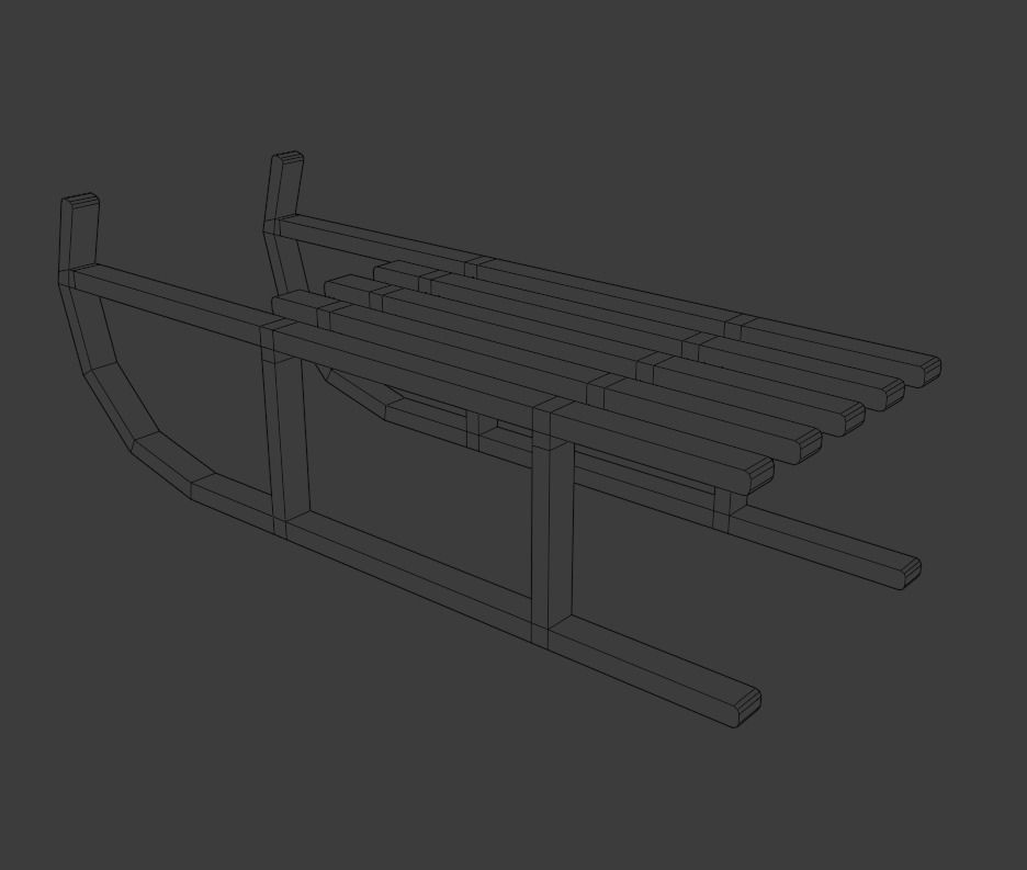 Sledge wooden sled Low-poly 3D model_12