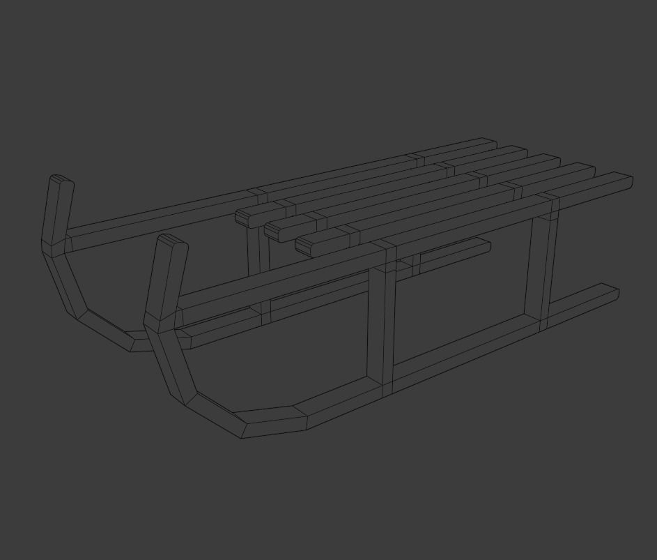 Sledge wooden sled Low-poly 3D model_2