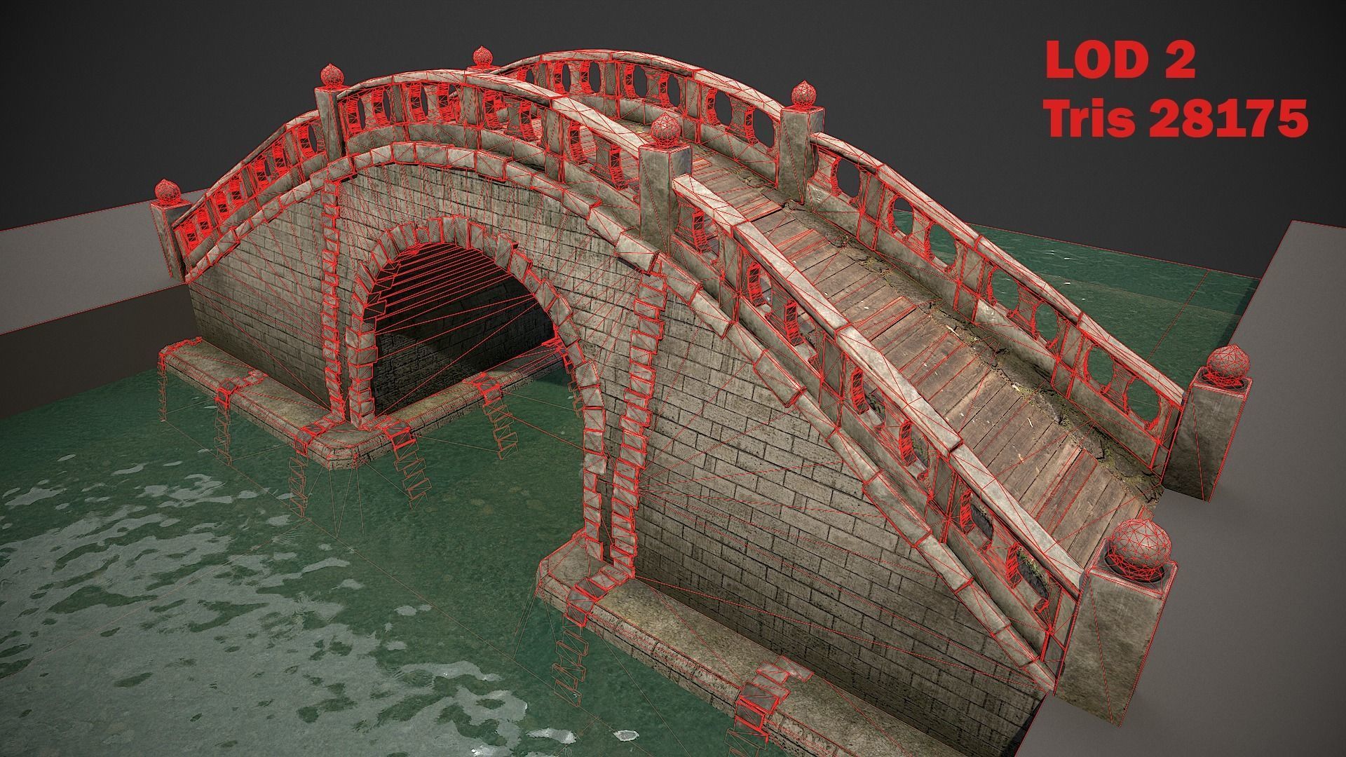Japanese Medieval Bridge Low-poly 3D model_16
