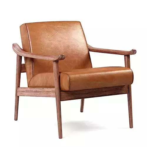 Mid-Century Leather Show Wood Chair