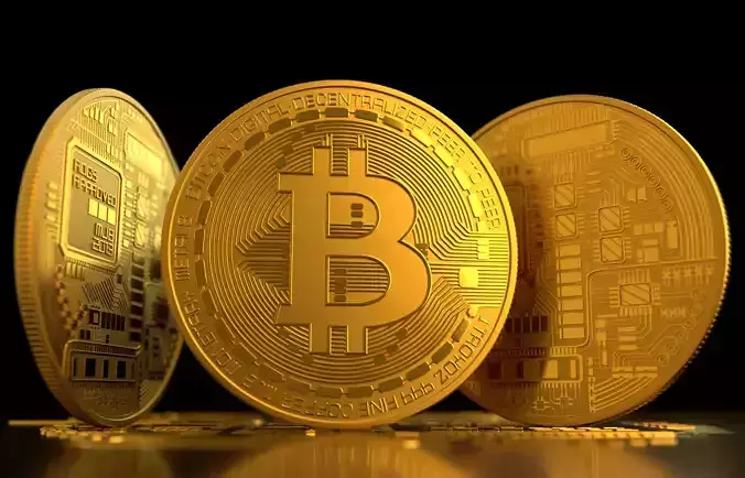 Bitcoin high poly three gold bitcoins