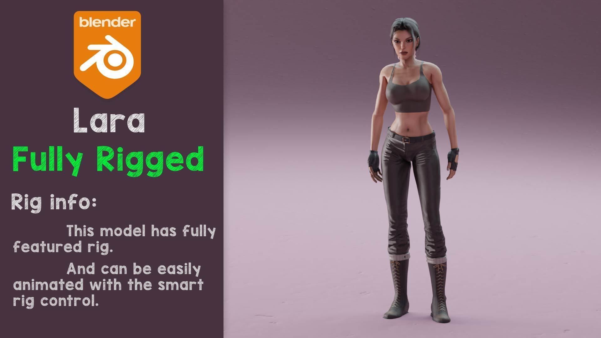 Classic sexy Lara rigged 3D model_1