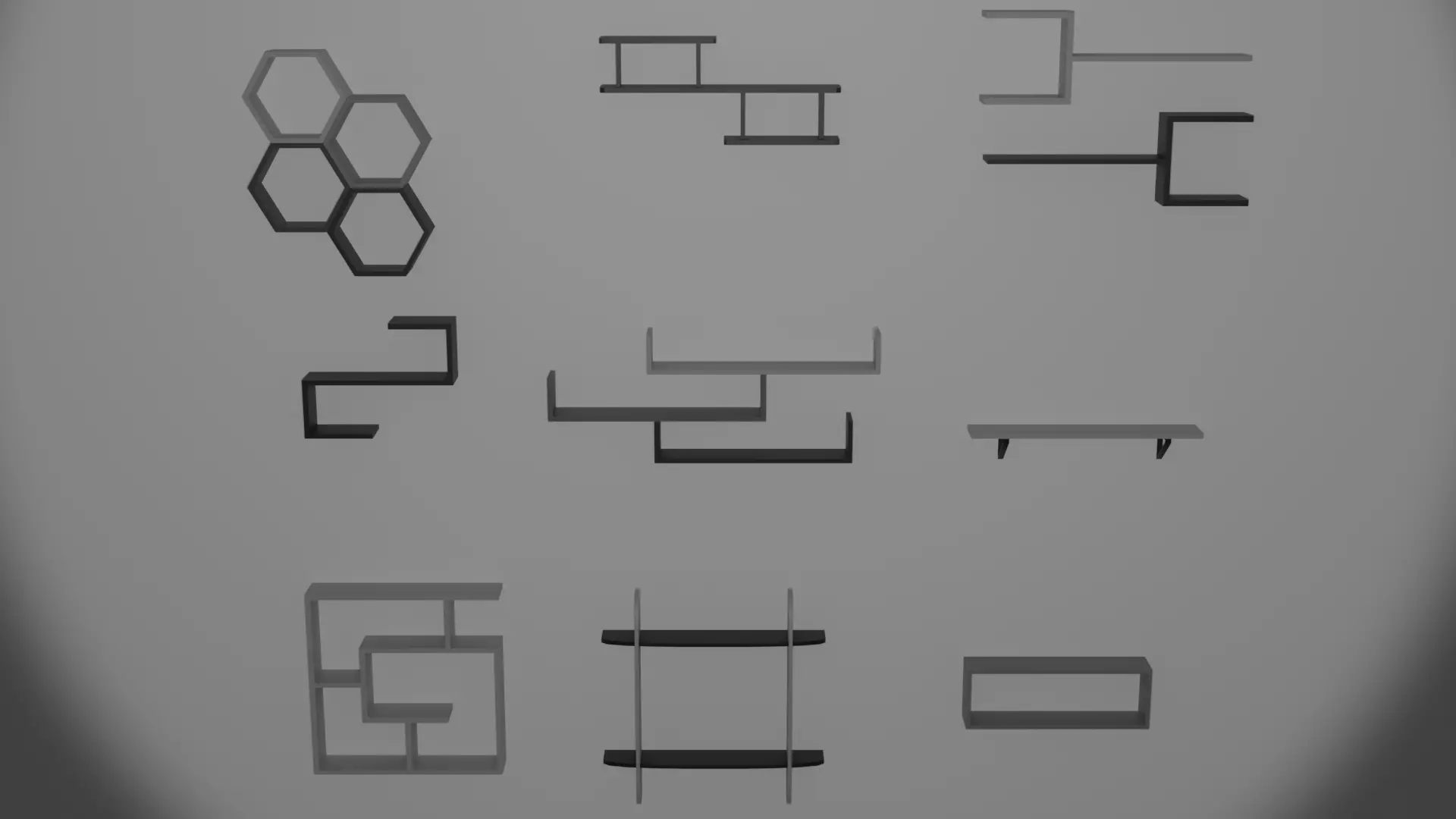 Modern shelfs set Low-poly 3D model_0