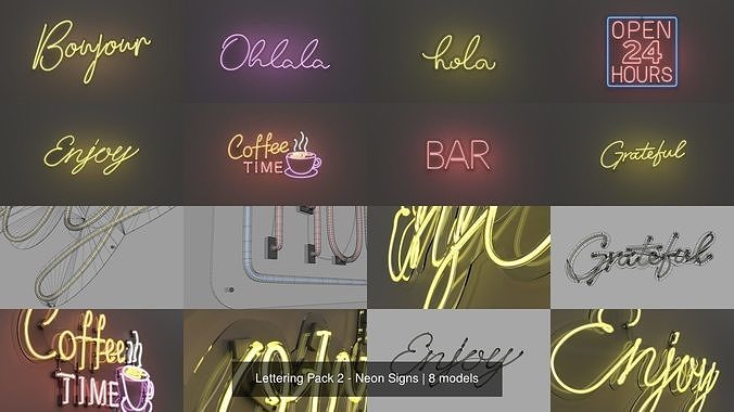 Lettering Pack 2 - Neon Signs 3D Model Collection