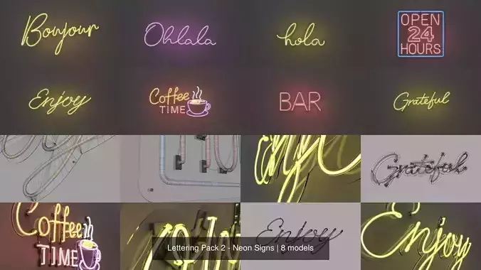 Lettering Pack 2 - Neon Signs 3D Model Collection