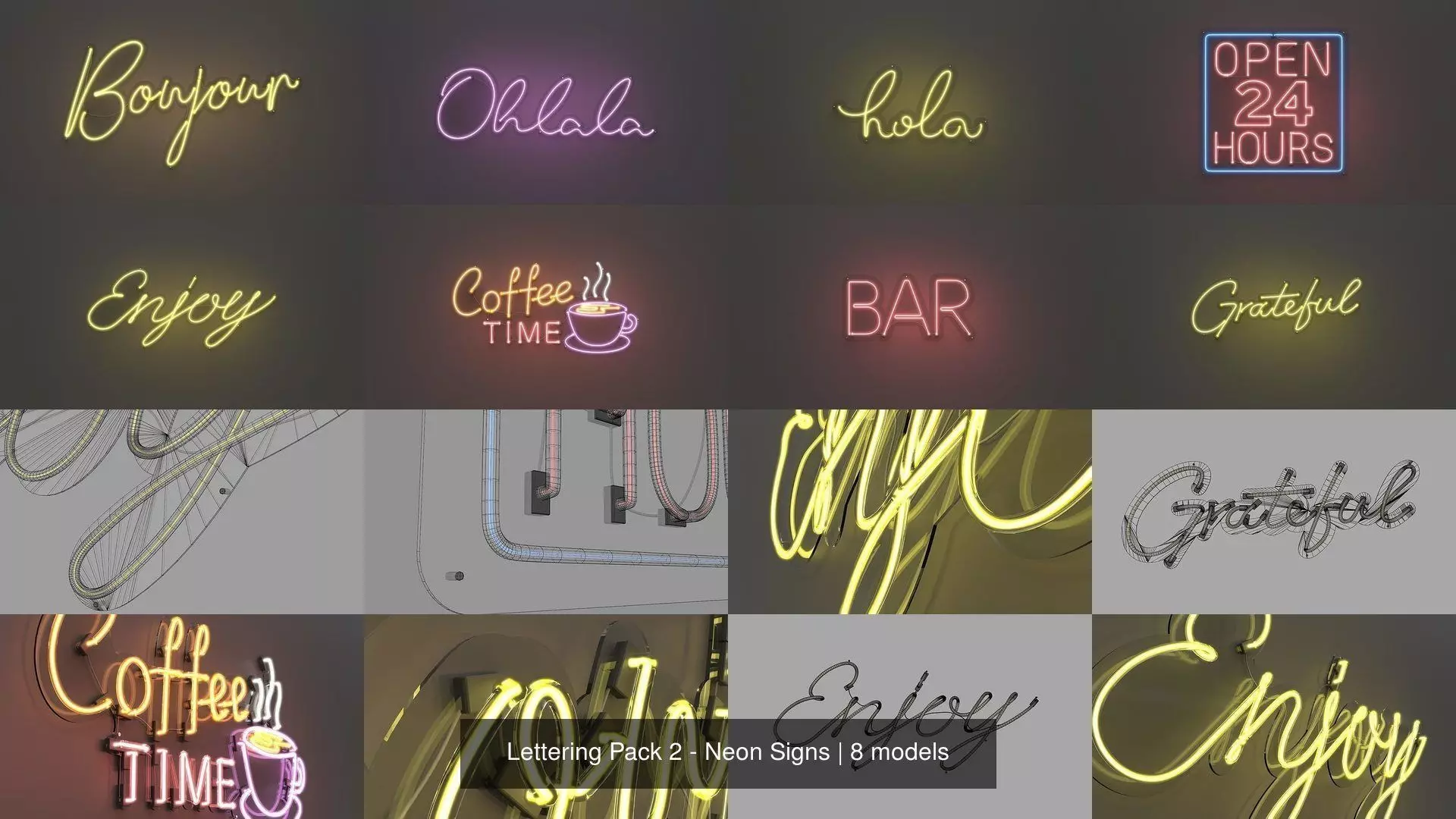 Lettering Pack 2 - Neon Signs 3D Model Collection_0