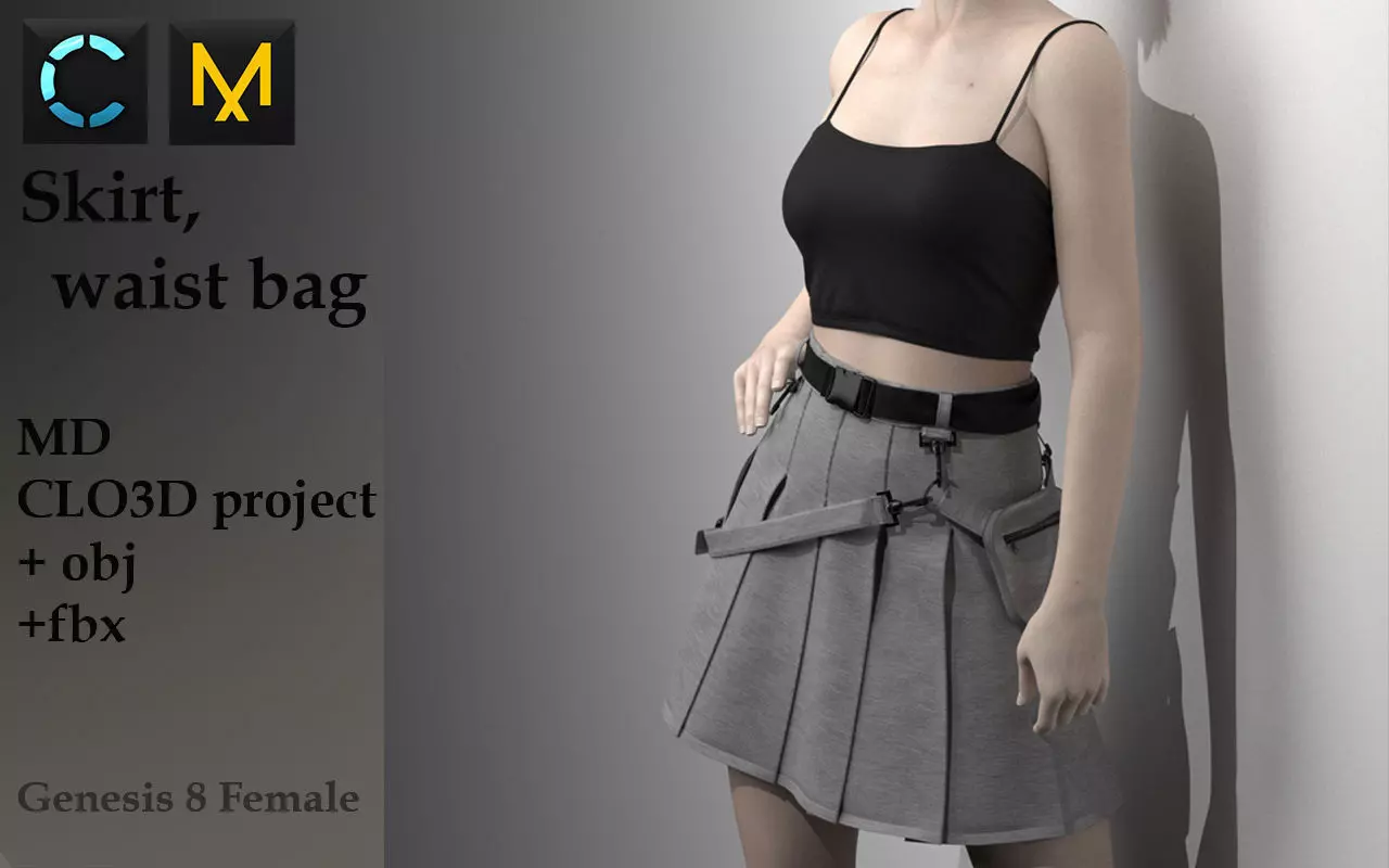 Female Outfit Skirt Waist bag 3D model_0