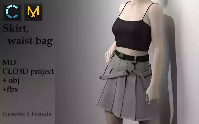 Female Outfit Skirt Waist bag 3D model