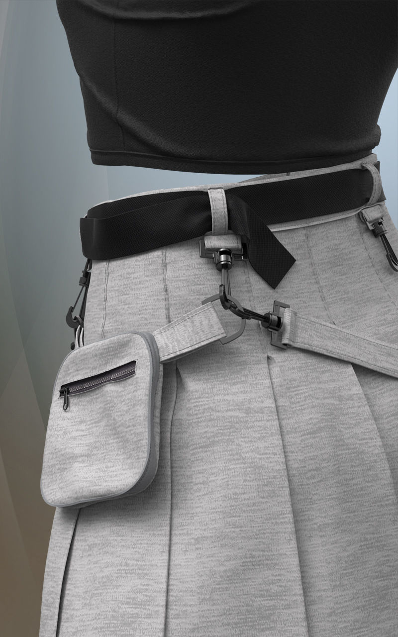 Female Outfit Skirt Waist bag 3D model_3