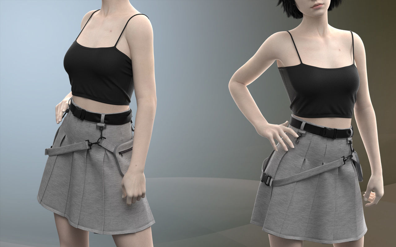 Female Outfit Skirt Waist bag 3D model_1