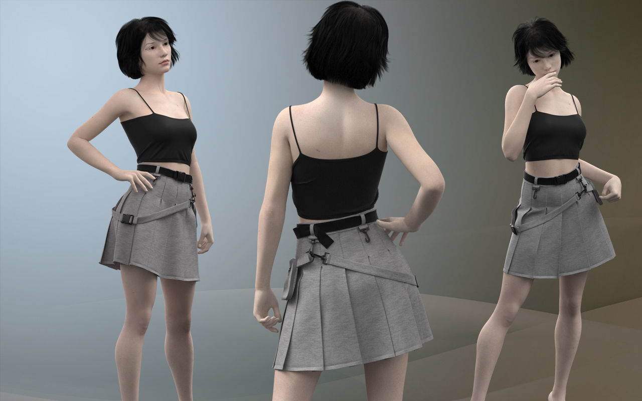 Female Outfit Skirt Waist bag 3D model_4
