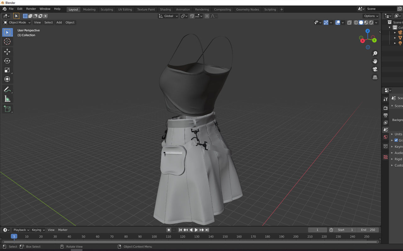 Female Outfit Skirt Waist bag 3D model_6