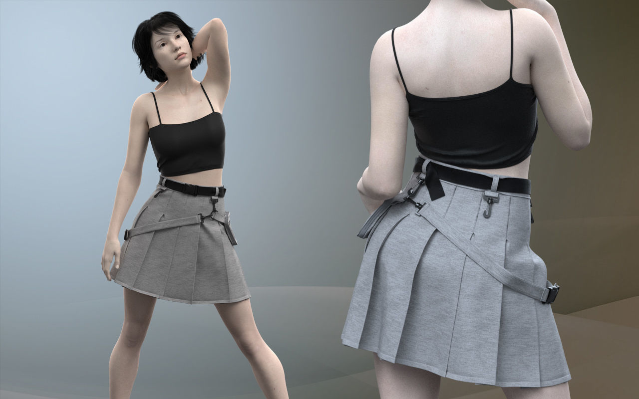 Female Outfit Skirt Waist bag 3D model_5