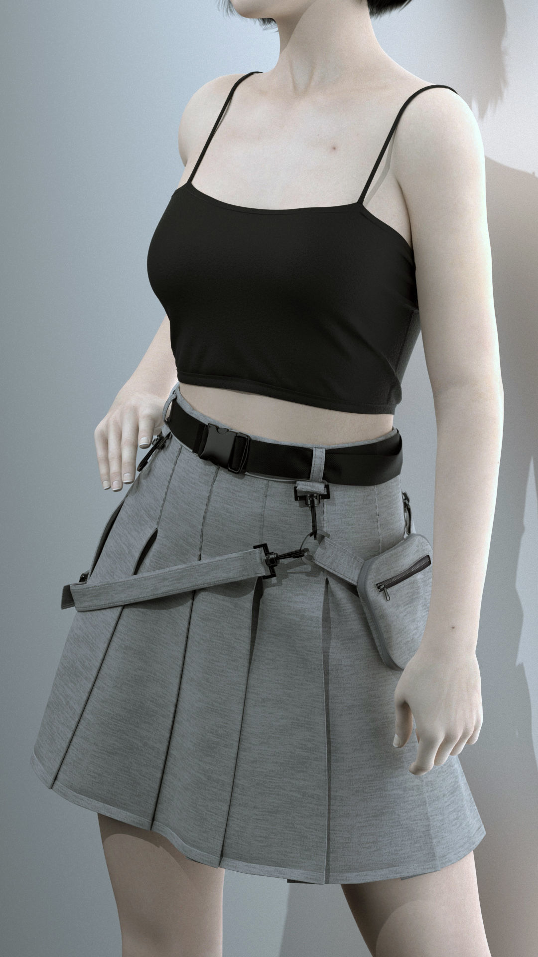 Female Outfit Skirt Waist bag 3D model_2