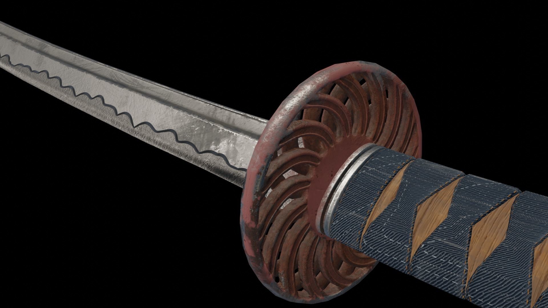 Stylized rusty katana with jeans handle PBR low-poly game ready Free low-poly 3D model_4