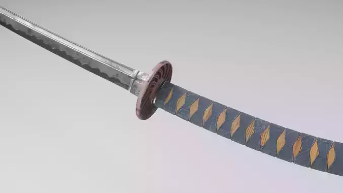 Stylized rusty katana with jeans handle PBR low-poly game ready