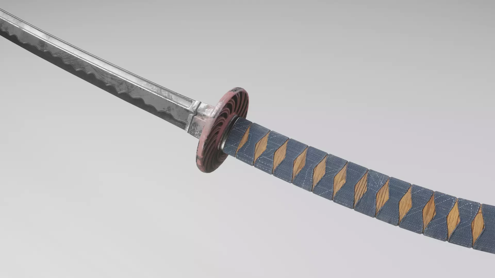 Stylized rusty katana with jeans handle PBR low-poly game ready Free low-poly 3D model_0