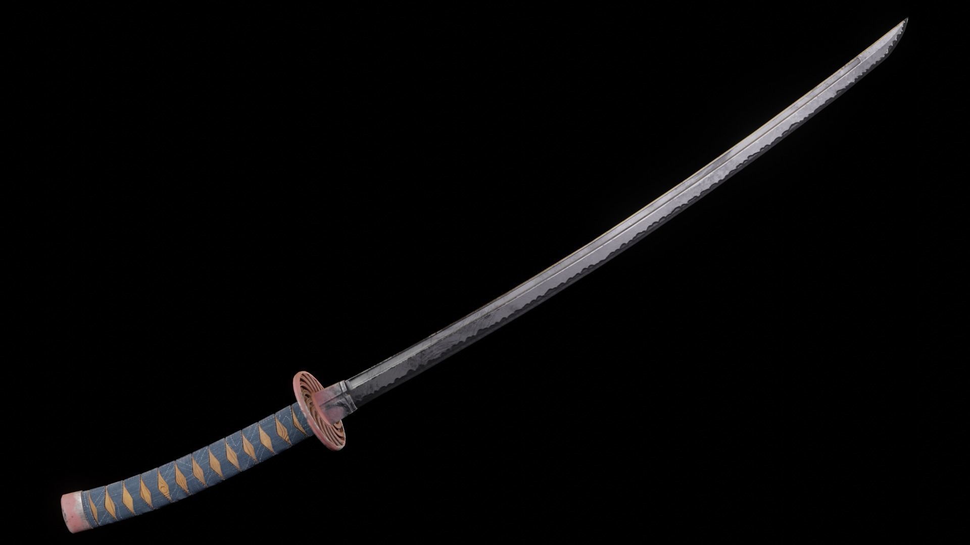 Stylized rusty katana with jeans handle PBR low-poly game ready Free low-poly 3D model_6