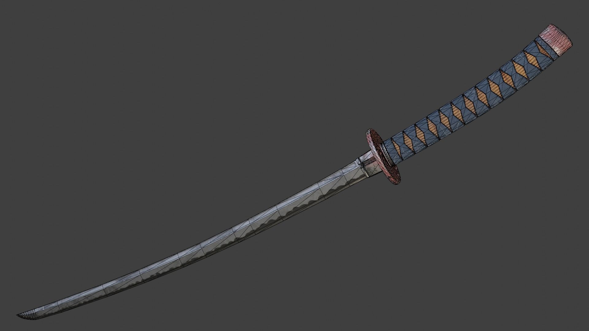 Stylized rusty katana with jeans handle PBR low-poly game ready Free low-poly 3D model_8