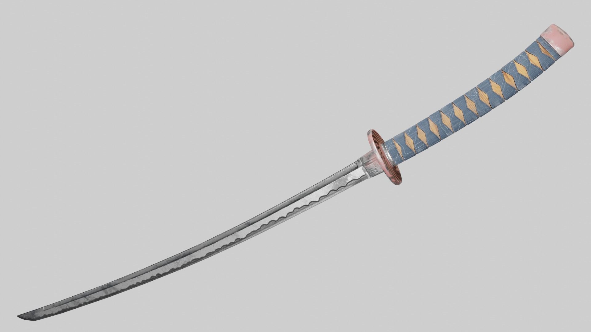 Stylized rusty katana with jeans handle PBR low-poly game ready Free low-poly 3D model_3