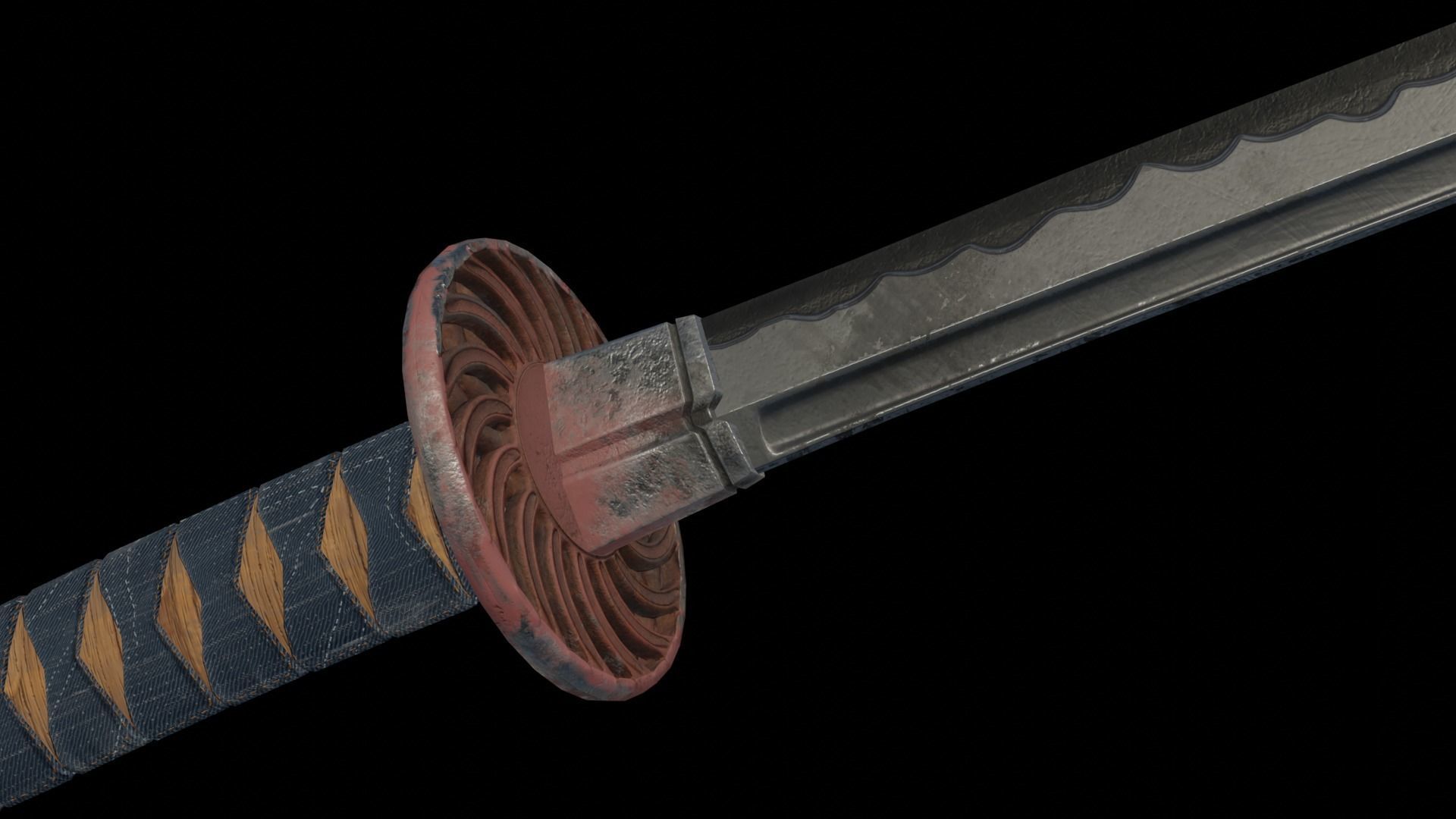 Stylized rusty katana with jeans handle PBR low-poly game ready Free low-poly 3D model_2