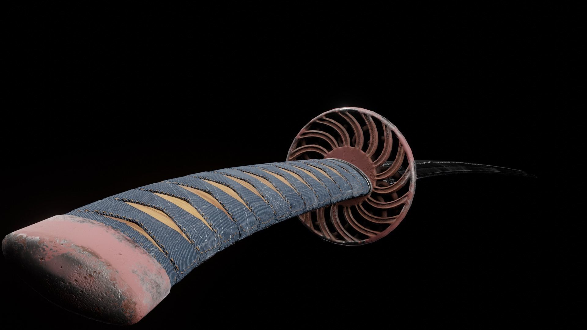 Stylized rusty katana with jeans handle PBR low-poly game ready Free low-poly 3D model_5