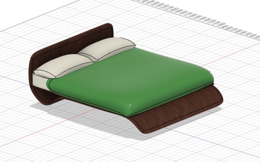 Wave double bed 3D print model_4