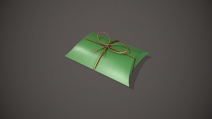 Green and Gold Pillow Gift Box Low-poly 3D model