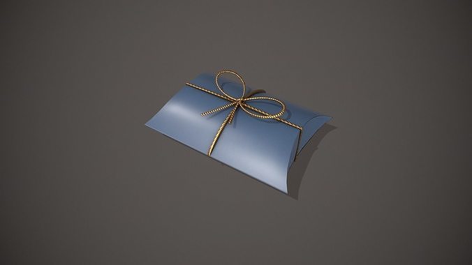 Blue and Gold Pillow Gift Box Low-poly 3D model