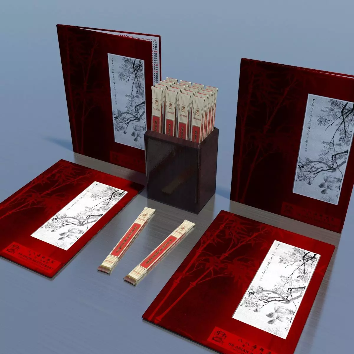Chop Sticks and Asian Menu 3D model