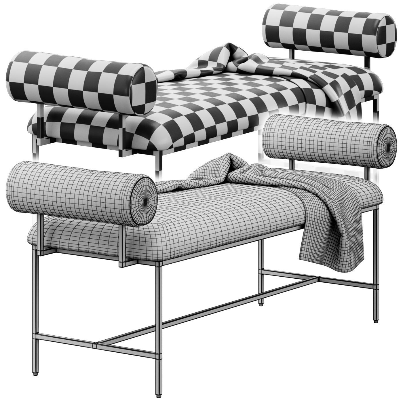 Miller Bolster Metal Bench by Worlds Away 3D model_3