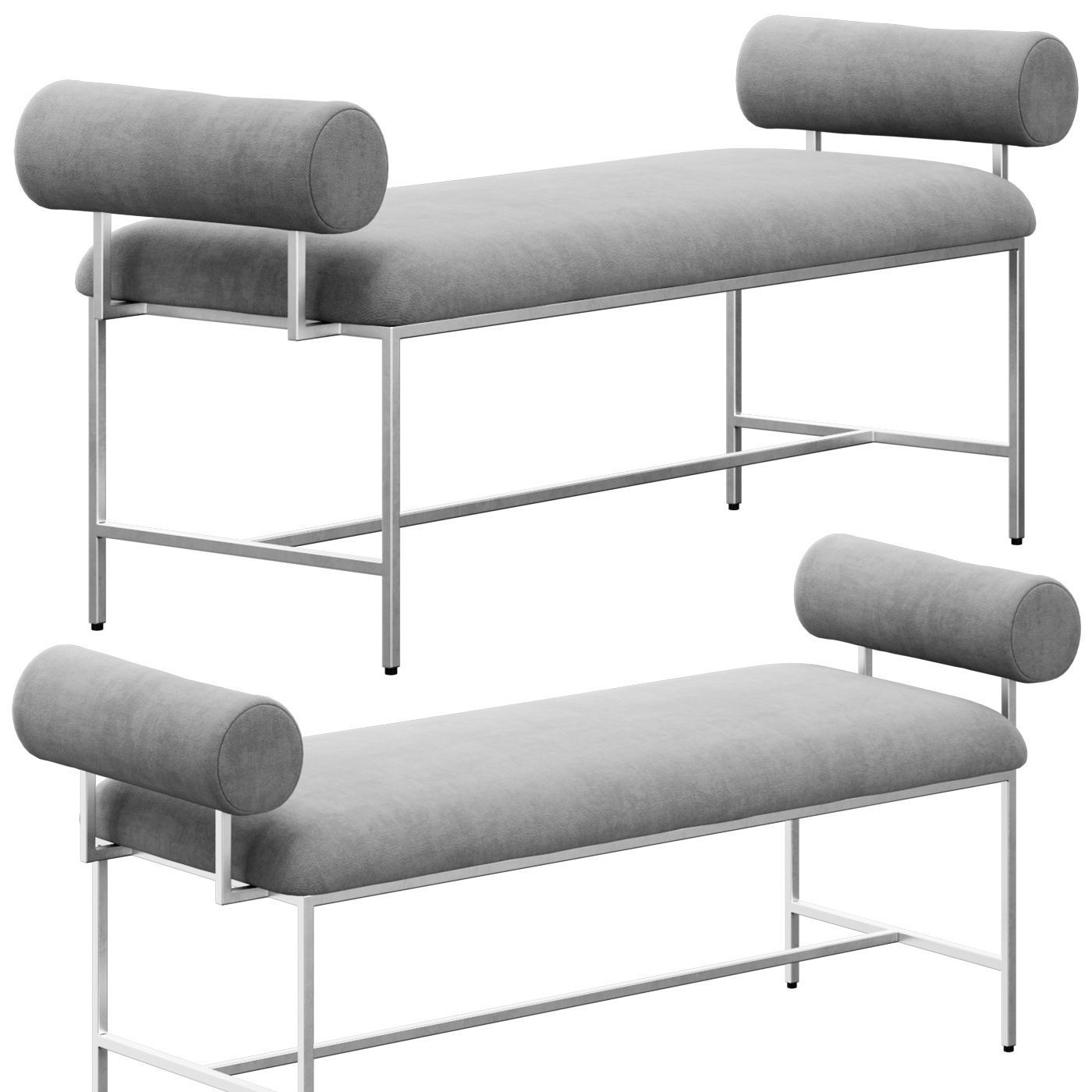 Miller Bolster Metal Bench by Worlds Away 3D model_6