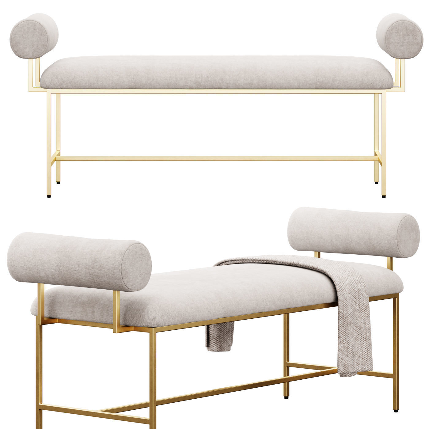 Miller Bolster Metal Bench by Worlds Away 3D model_11