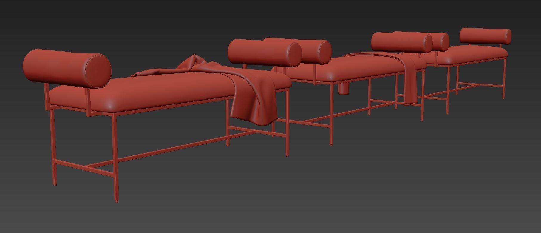 Miller Bolster Metal Bench by Worlds Away 3D model_9