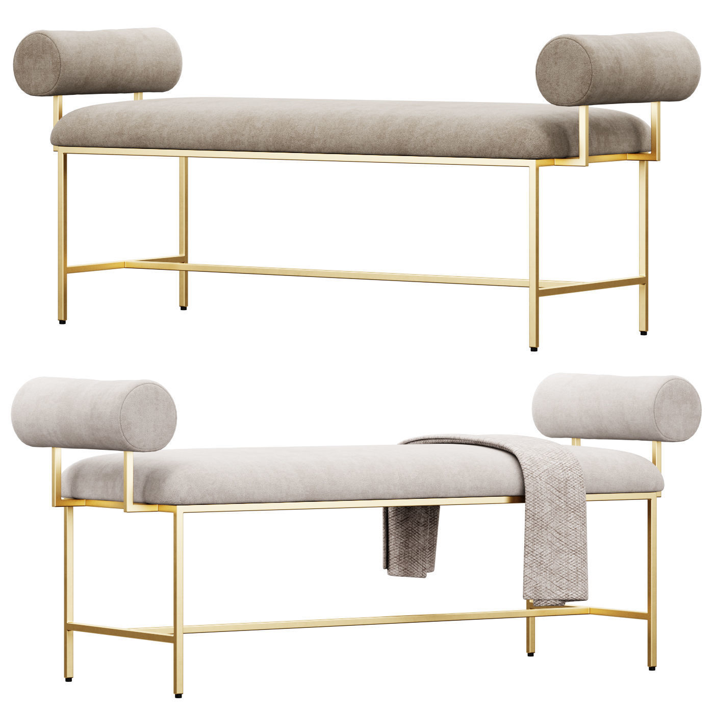 Miller Bolster Metal Bench by Worlds Away 3D model_1