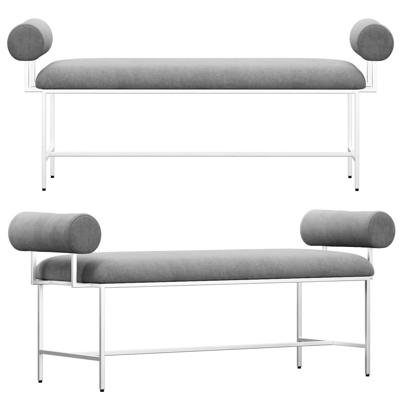 Miller Bolster Metal Bench by Worlds Away 3D model_2