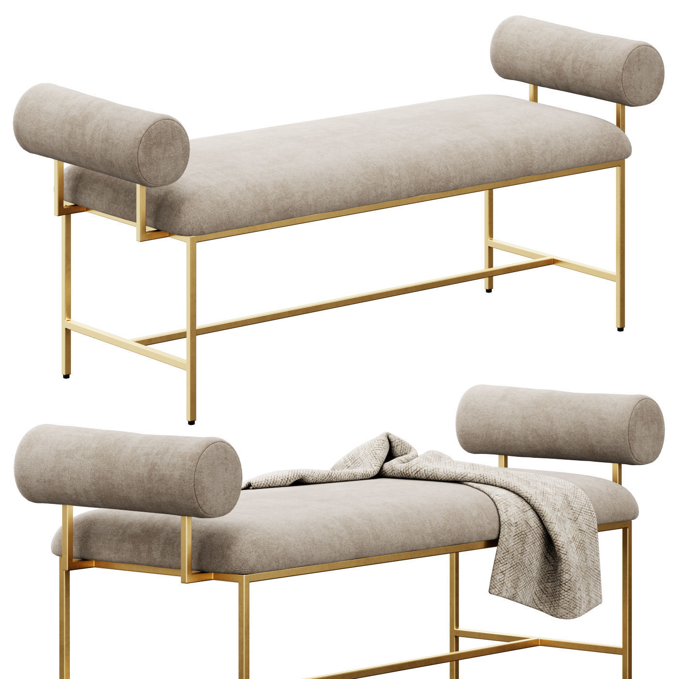 Miller Bolster Metal Bench by Worlds Away 3D model_5